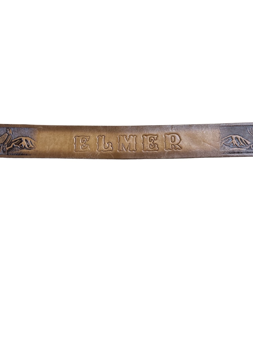 Vintage American Personalized Brown Leather Belt with 'ELMER' Tooled
